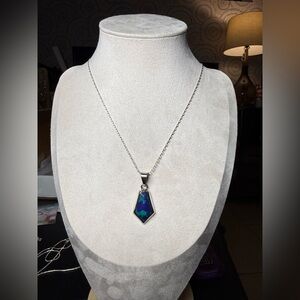 Silver Necklace with Blue-Green Inlay Pendant